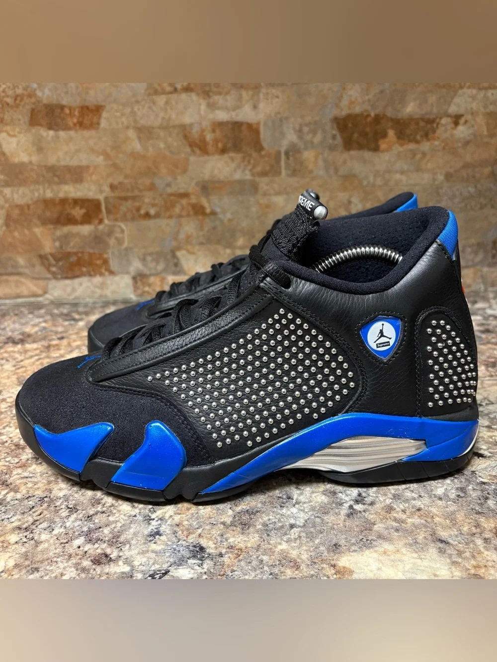 Air Jordan 14 Retro x Supreme Black/Varsity Royal/Chrome 2019 BV7630-004 Size 8